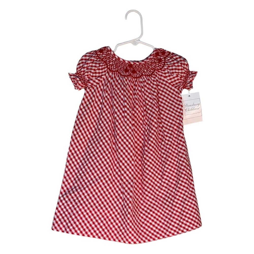 Strasburg 3MO Red Gingham Plaid Puff Sleeve Dress Cottagecore Traditional NWT